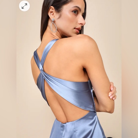 Lulus satin slate blue dress - Picture 3 of 3